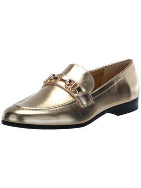 Bandolino Laly Size 7 Metallic Gold Loafers Slip-On Almond Toe Chain Detail